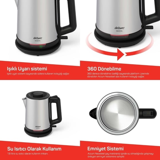 Arzum AR3158-0600 Neosteel 1800 W Paslanmaz Çelik Çay Makinesi