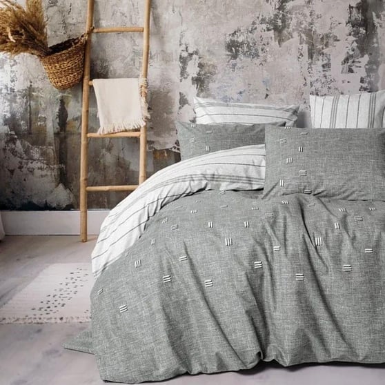 Cotton Box Klein Nakışlı Ranforce Çift Kişilik Nevresim Takımı Patara Gri