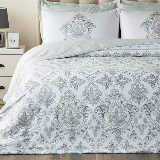 Englısh Home Elegant Crown Pamuk Saten Çift Kişilik Gümüş Nevresim Takımı 200x220 cm