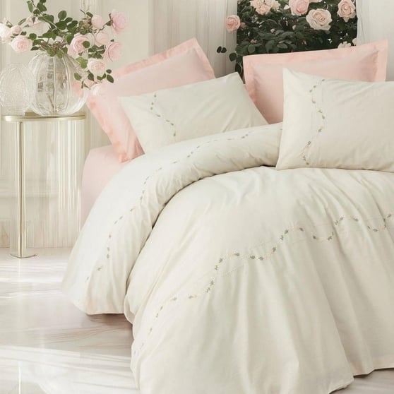 Cotton Box Brode Orya Ranforce %100 Pamuk Nevresim Takımı Çift Kişilik Somon