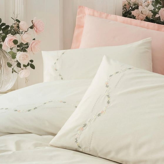 Cotton Box Brode Orya Ranforce %100 Pamuk Nevresim Takımı Çift Kişilik Somon