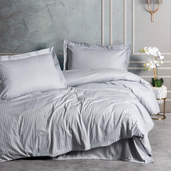 Cotton Box Elegant Stripe Çift Kişilik Saten Nevresim Takımı Gri