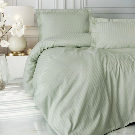 Cotton Box Elegant Stripe Saten Nevresim Takımı Çift Kişilik Adaçayı