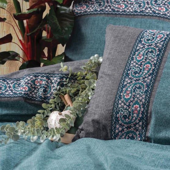 Cotton Box Folkart Erna Ranforce Nevresim Takımı Petrol Çift Kişilik