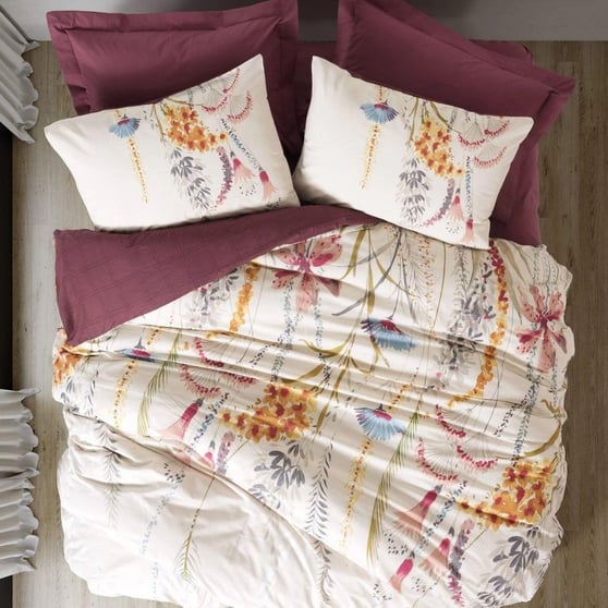 Cotton Box Modeline Flos Ranforce %100 Pamuk Çift Kişilik Nevresim Takımı Bordo 200x220 cm