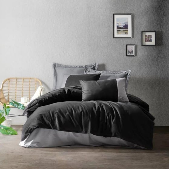 Tek Kişilik Nevresim Cotton box Cotton Box Plain Ranforce Tek Kişilik Nevresim Takımı Siyah Gri %100 Pamuk 160x220 cm
