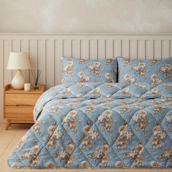 English Home Cozy Rose Mavi-kahve Uyku Seti 195x215  cm