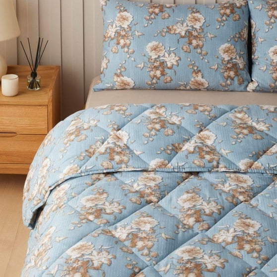 English Home Cozy Rose Mavi-kahve Uyku Seti 195x215  cm
