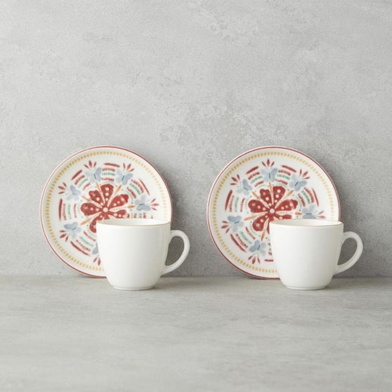 English Home Elvina Bone Porselen Kahve Fincan Takımı 90 ml Renkli 2 Kişilik