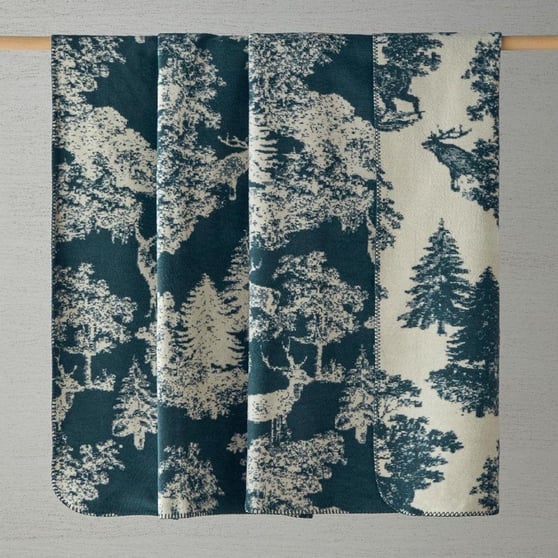 English Home Forest Toile %100 Pamuk Çift Kişilik Battaniye 200x220 cm Yeşil