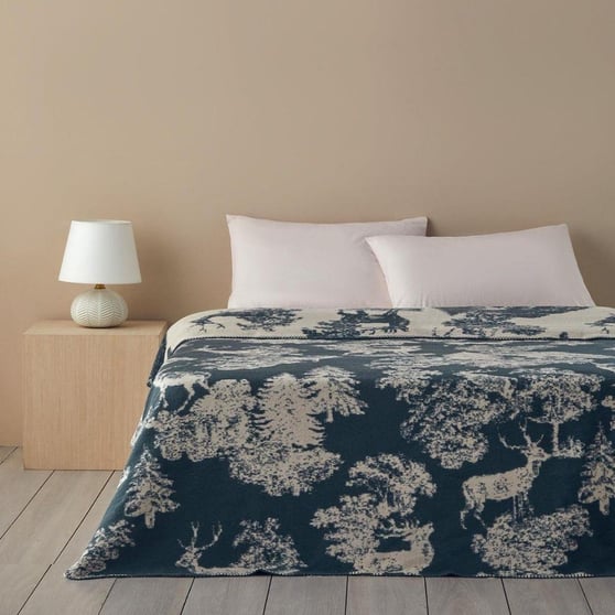 English Home Forest Toile %100 Pamuk Çift Kişilik Battaniye 200x220 cm Yeşil