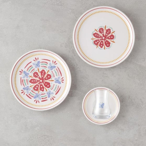 English Home Lily Seramik Pasta Seti 18 Parça 6 Kişilik Renkli