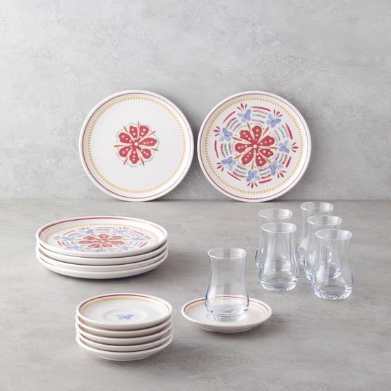 English Home Lily Seramik Pasta Seti 18 Parça 6 Kişilik Renkli