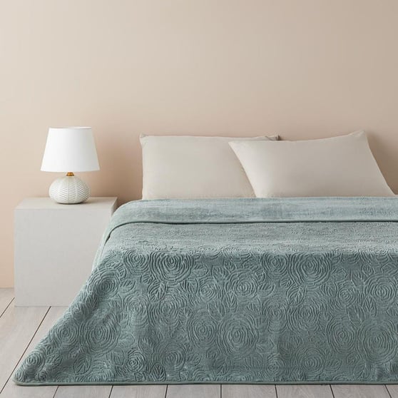 English Home Shabby Rose Emboss Çift Kişilik Battaniye 200x220 cm Seledon