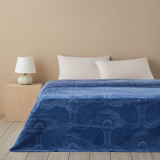 English Home Spread %100 Pamuklu Çift Kişilik Battaniye 200x220 cm Mavi