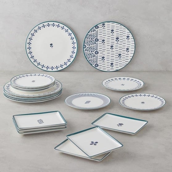 English Home Wells 18 Parça Porselen Pasta ve Sunum Seti 6 Kişilik Mavi