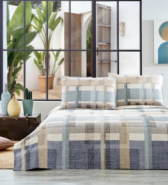 ÖZDİLEK RF ÇİFT KİŞİLİK MAVI PLAID MODERNO PİKE TAKIMI