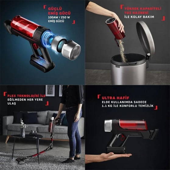 Tefal TY2098WO X Force Flex 9.60 Animal Parquet Complete Şarjlı Dikey Süpürge (7211005342)