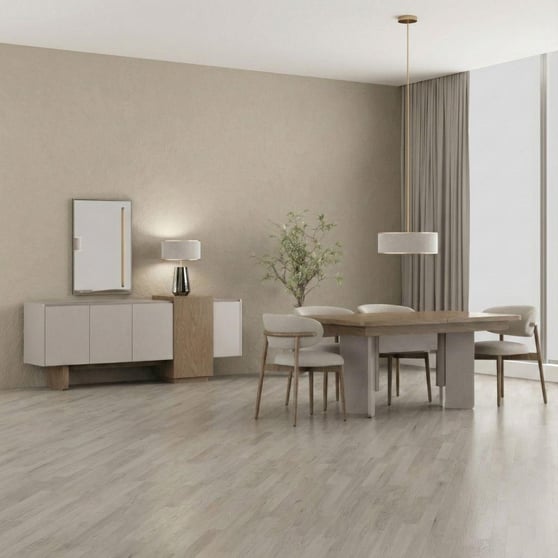 Kona Ünitesiz Yemek Odası Takımı Aynalı 6 Sandalyeli Krem