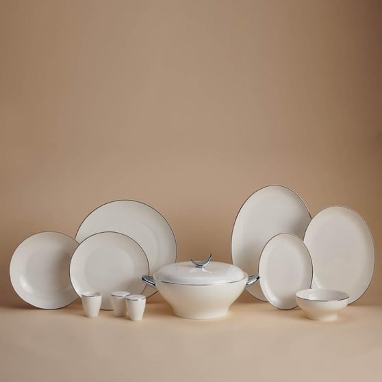 Korkmaz A8186 Lidya Coll. 60 Parça Oval Yuvarlak Yemek Takımı Platin