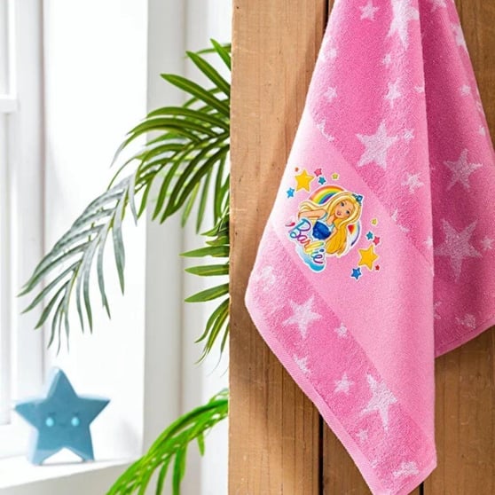 Özdilek Barbie Star Pembe Çocuk Bornoz Seti 4-6 Yaş %100 Pamuk