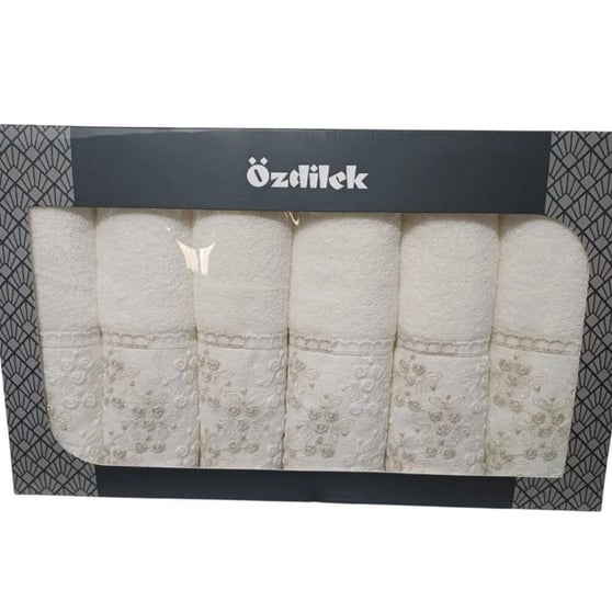Özdilek Beyza Krem 6lı Kutulu Yüz Havlusu Seti 50x90 cm %100 Pamuk