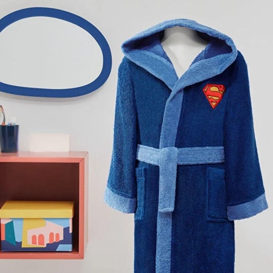 Bornoz Takımı Özdilek Özdilek Lisanslı Superman Hero Çocuk Bornozu 4-6 Yaş %100 Pamuk Lacivert