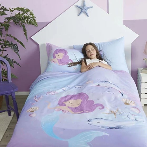 Özdilek Sereia Tek Kişilik Pamuklu Lastikli Çarşaflı Nevresim Takımı Mavi 120x200
