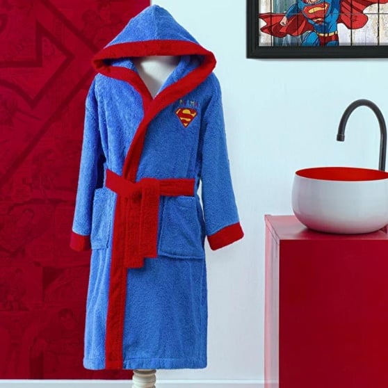 Bornoz Takımı Özdilek Özdilek Superman Colors Çocuk Bornoz 7-8 Yaş %100 Pamuk Mavi Lisanslı