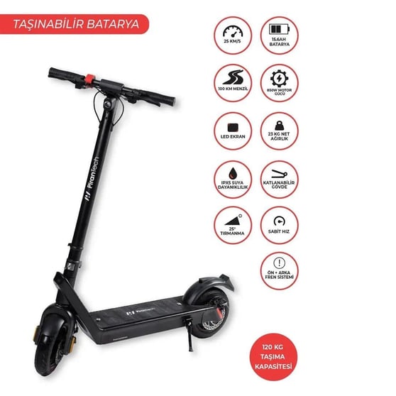 Pirantech X9 Elektrikli Scooter - Çıkartılabilir Bataryalı Max 850W Katlanabilir Scooter - Siyah