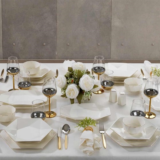 Schafer 1S2805-01001-GLD01 Hexa Yemek Takımı-56 Parça-Gold