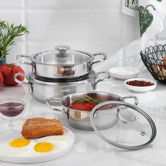 Schafer Steel Storm Inox Çelik Sahan Seti 6 Parça Kapaklı
