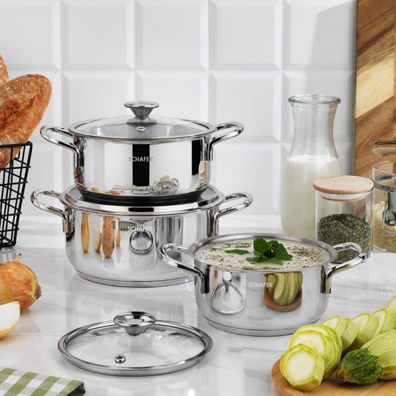 Schafer Steel Storm 6 Parça 18/10 Çelik Tencere Seti Inox (İndüksiyon Uyumlu)