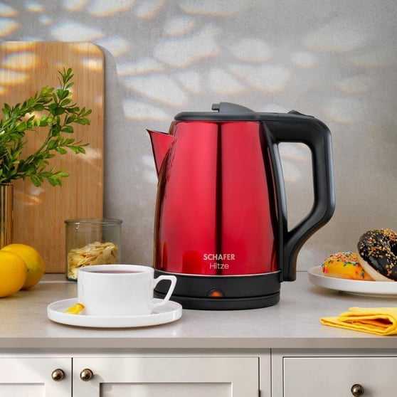 Schafer Hitze 2 Litre Paslanmaz Çelik Kettle 1500W Kırmızı Su Isıtıcı