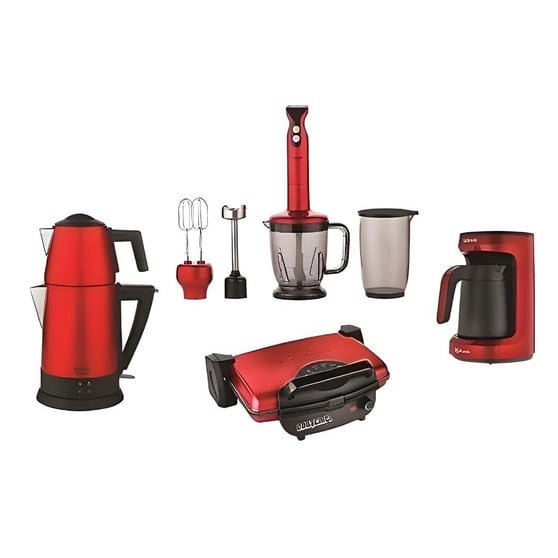 Pratik-Set Schafer Küçük Ev Aletleri Schafer Kea Elektro Mega Ev Aletleri 4'lü Set – Kırmızı | 4 Fonksiyon Bir Arada