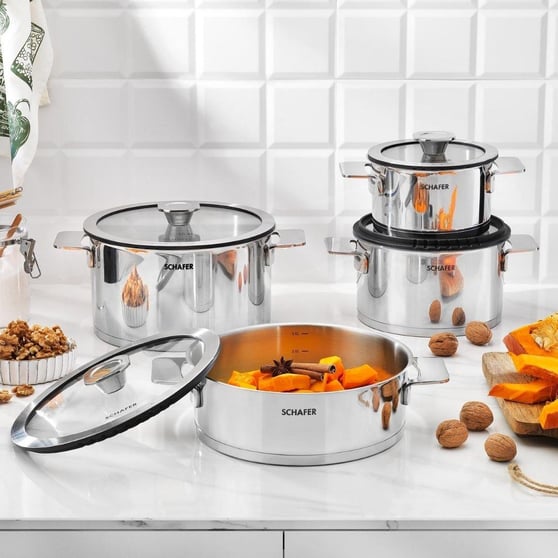 Schafer Steel Pro 8 Parça 18/10 Çelik Tencere Seti İnox
