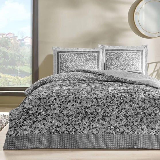Taç Amelia %100 Pamuk Saten Çift Kişilik Nevresim Takımı Antrasit 200x220 cm