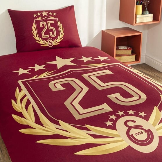 Taç Lisanslı Galatasaray 25. Şampiyonluk %100 Pamuk Tek Kişilik Nevresim Takımı 160x220