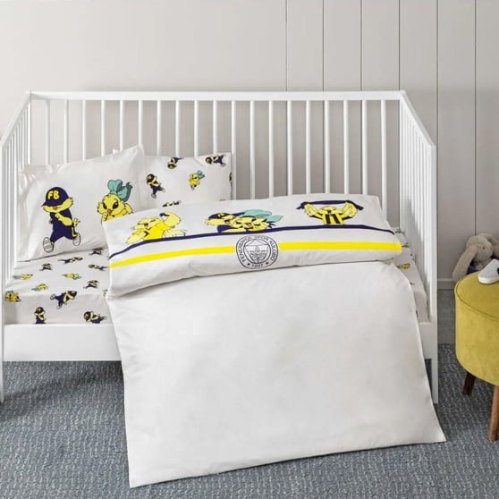 Taç Lisanslı Fenerbahçe Strip Baby Bebek Nevresim Takımı 100x150 Pamuk