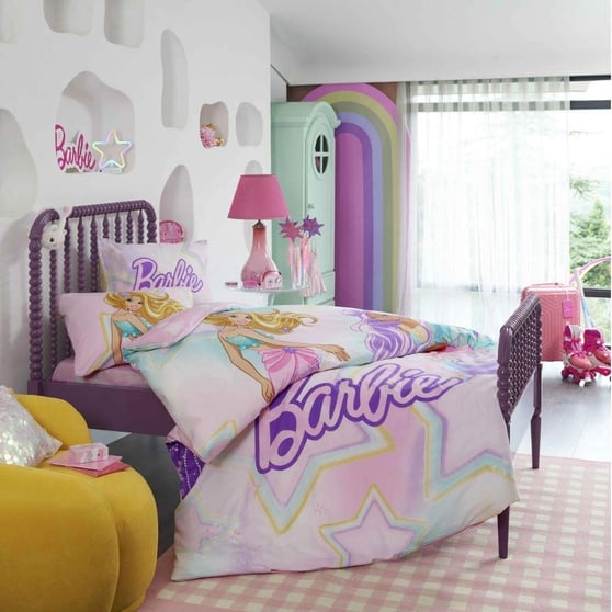 Taç Lisanslı Barbie Mermaid %100 Pamuk Tek Kişilik Nevresim Takımı 160x220 cm