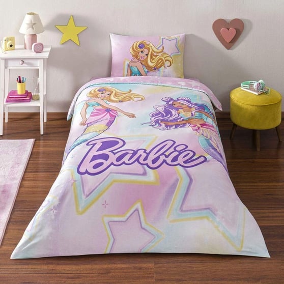 Taç Lisanslı Barbie Mermaid %100 Pamuk Tek Kişilik Nevresim Takımı 160x220 cm