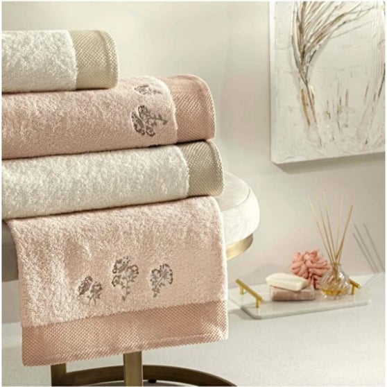 Taç Pure Cotton Mira Aile Bornoz Seti 6lı %100 Pamuk Somon Ekru