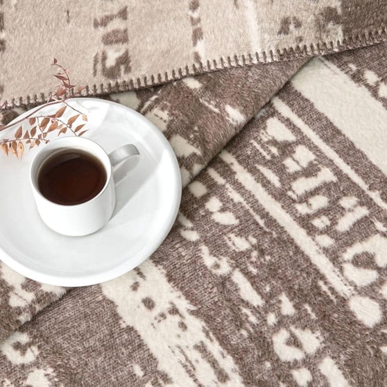 Taç Savanna Kahve Renkli Pamuk Akrilik Battaniye - Çift Kişilik