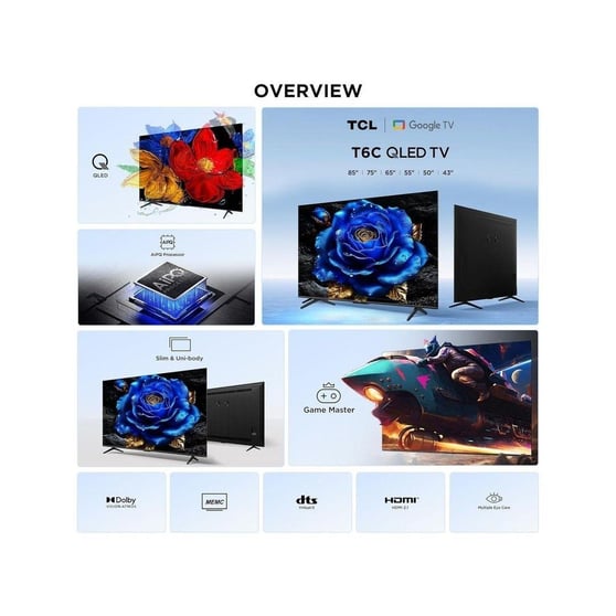 TCL 50T6CGTTV 50” 4K Ultra HD QLED Google Smart TV – Uydu Alıcılı