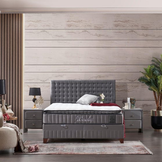 Türkmen Wooly 120lik Baza , Başlık , Yatak Set (Gri)
