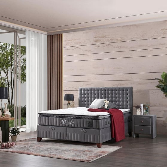Türkmen Wooly 120lik Baza , Başlık , Yatak Set (Gri)