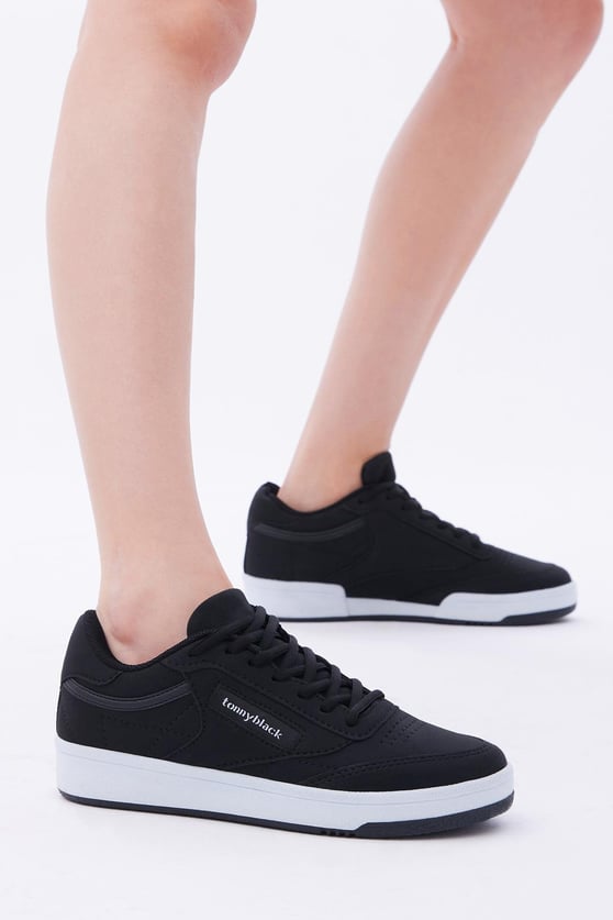 Rahat Kalıp Poli Taban Bağcıklı Unisex Siyah Spor Ayakkabı TB107-0
