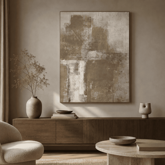 Abstract Beige Yağlı Boya Dokulu TabloYağlı Boya Dokulu Soyut TablolarTablolife