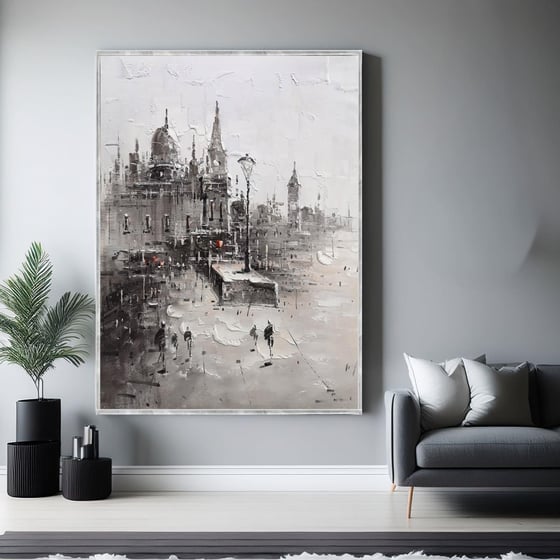 Abstract Gray City Yağlı Boya Dokulu TabloYağlı Boya Dokulu Soyut TablolarTablolife