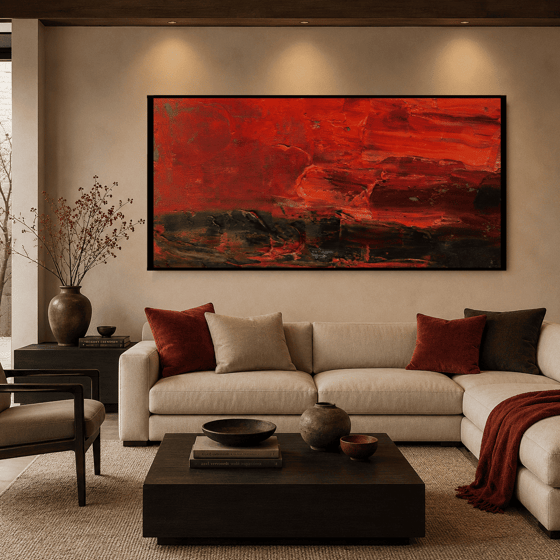 Abstract Red Sky Yağlı Boya Dokulu TabloYağlı Boya Dokulu Soyut TablolarTablolife